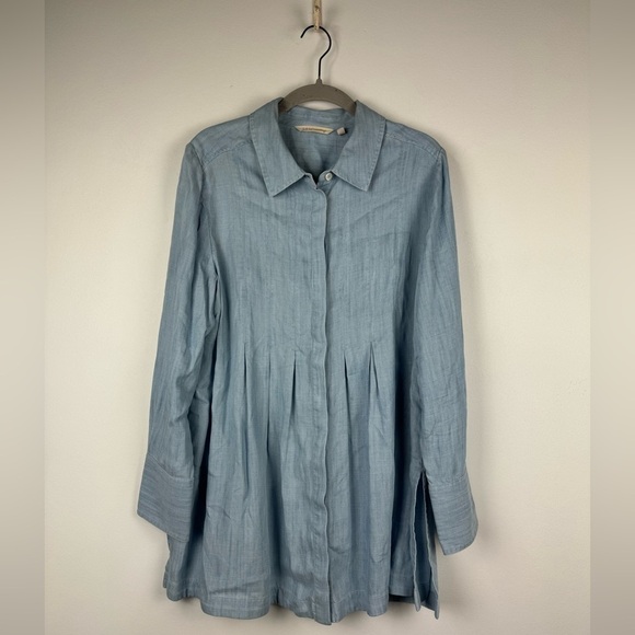 Soft Surroundings Revelle Chambray Button Front Tunic Pleated Top, Size Medium - Picture 2 of 13